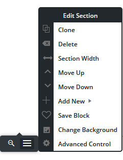 Section controls in the Post and Page Builder