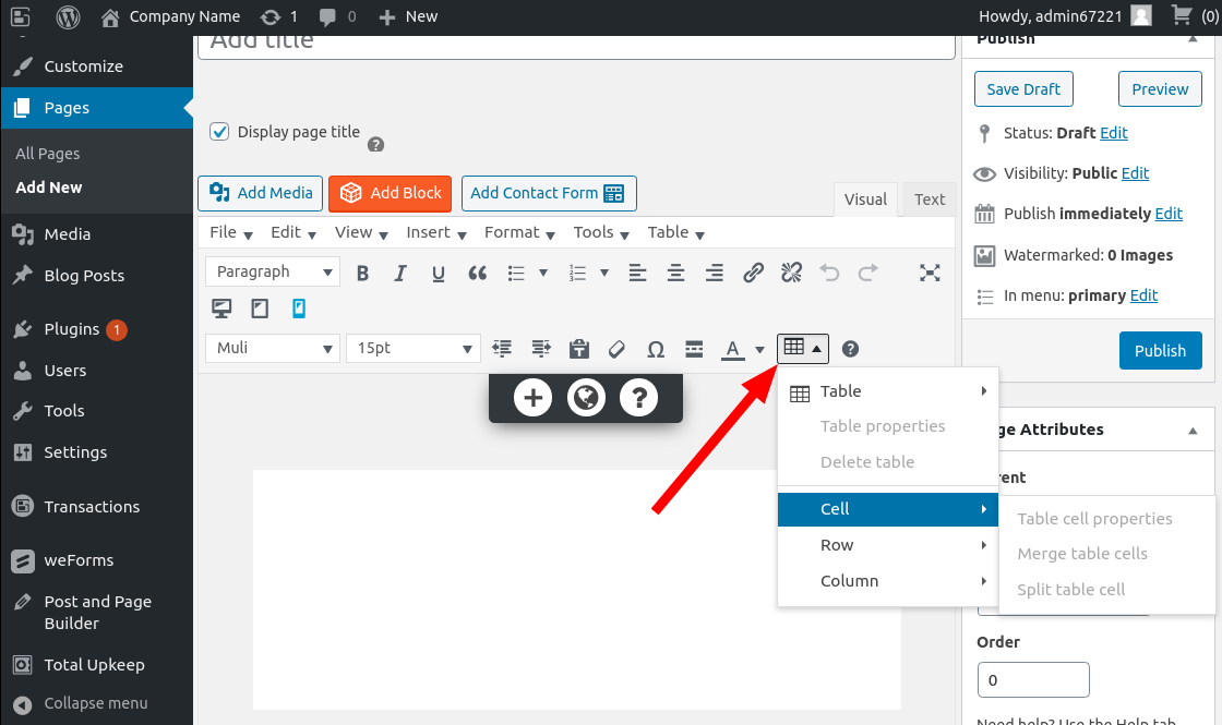 Adding a Table using the TinyMCE Advanced Plugin